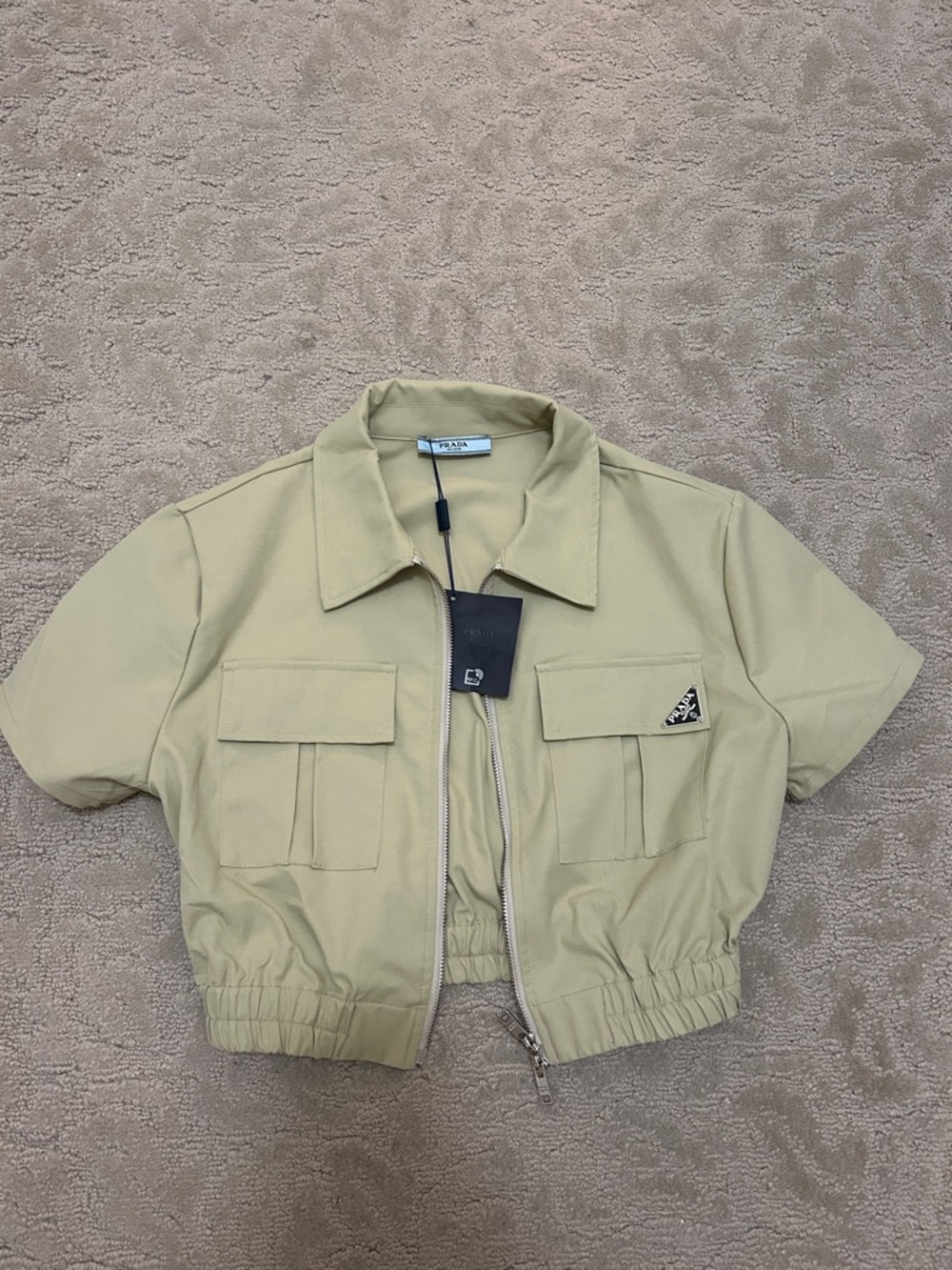 Prada Light Olive cropped Zip-Front Cropped Jacket